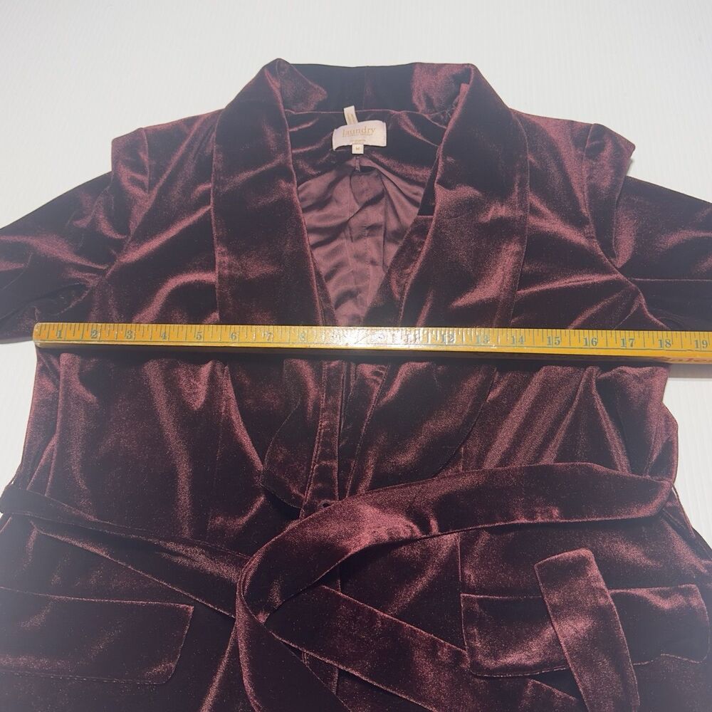 Laundry By Shelli Segal Velvet Velour Pant Suit Set M Burgundy MISSING BUTTON - Picture 9 of 15